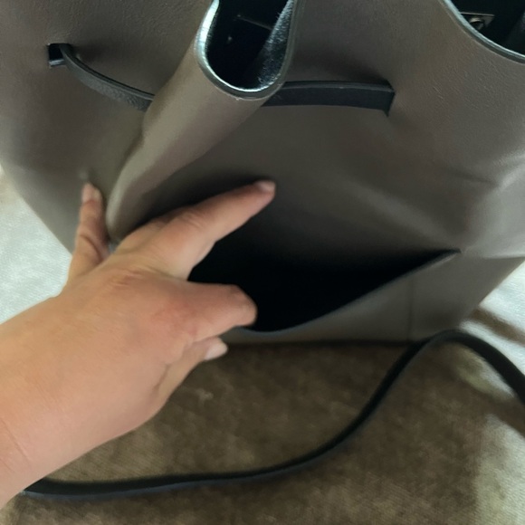 Michael Kors Gray/ Brown Leather Bucket Bag with Drawstring & Shoulder S… - Picture 10 of 11